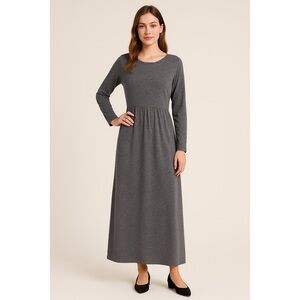 CMI Blue Gray Floral Maxi Dress Women’s M | Soft Cotton Long Sleeve Dress